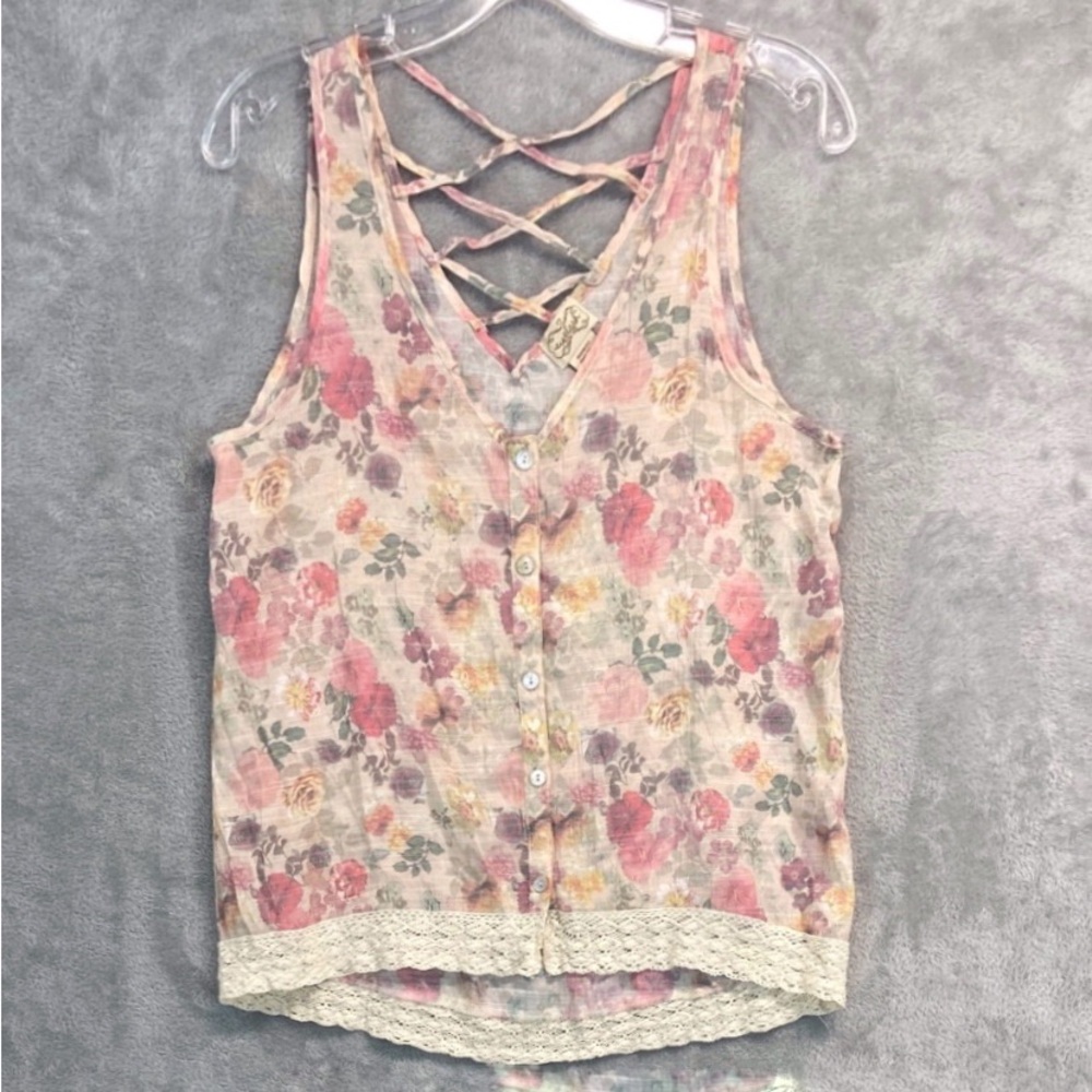 Vintage Y2K Eyelash Floral Summer Lightweight Top Size L